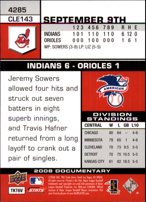 2008 Upper Deck Documentary #4285 Cliff Lee back image