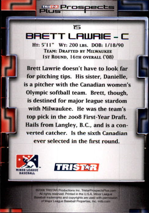 2008 TRISTAR Prospects Plus #15 Brett Lawrie back image