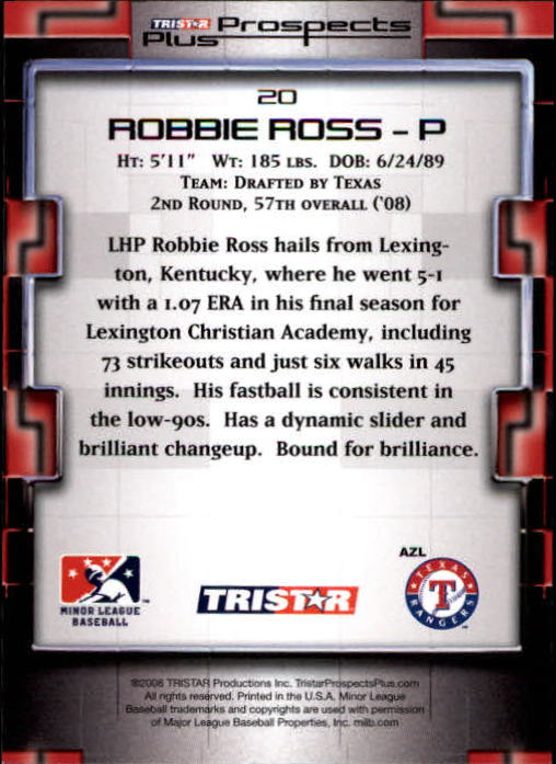 2008 TRISTAR Prospects Plus #20 Robbie Ross PD back image