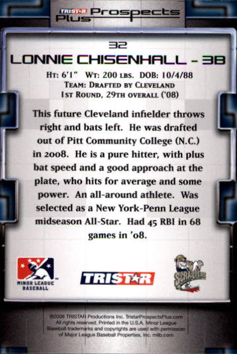 2008 TRISTAR Prospects Plus #32 Lonnie Chisenhall PD back image