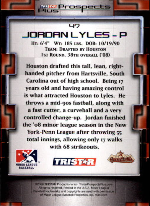 2008 TRISTAR Prospects Plus #47 Jordan Lyles PD back image