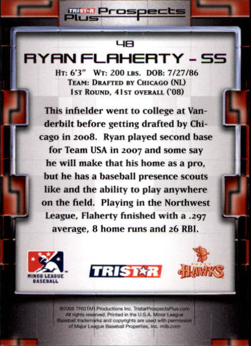 2008 TRISTAR Prospects Plus #48 Ryan Flaherty PD back image