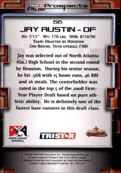 2008 TRISTAR Prospects Plus #66 Jay Austin PD back image