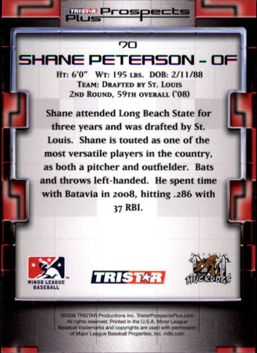 2008 TRISTAR Prospects Plus #70 Shane Peterson PD back image
