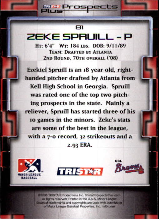 2008 TRISTAR Prospects Plus #81 Zeke Spruill PD back image