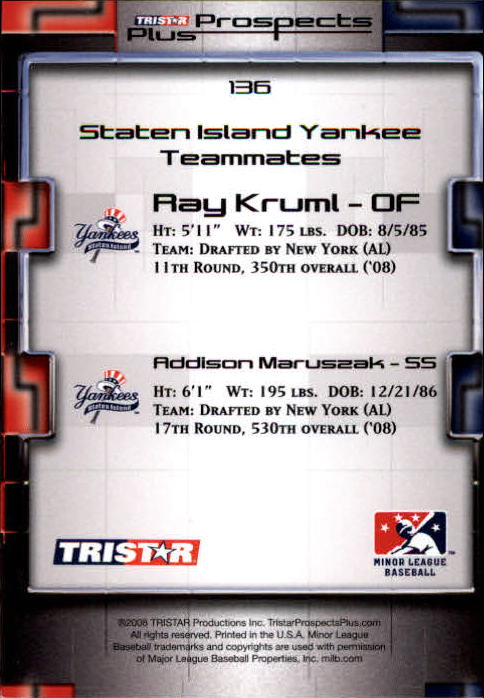 2008 TRISTAR Prospects Plus #136 Ray Kruml/Addison Maruszak back image