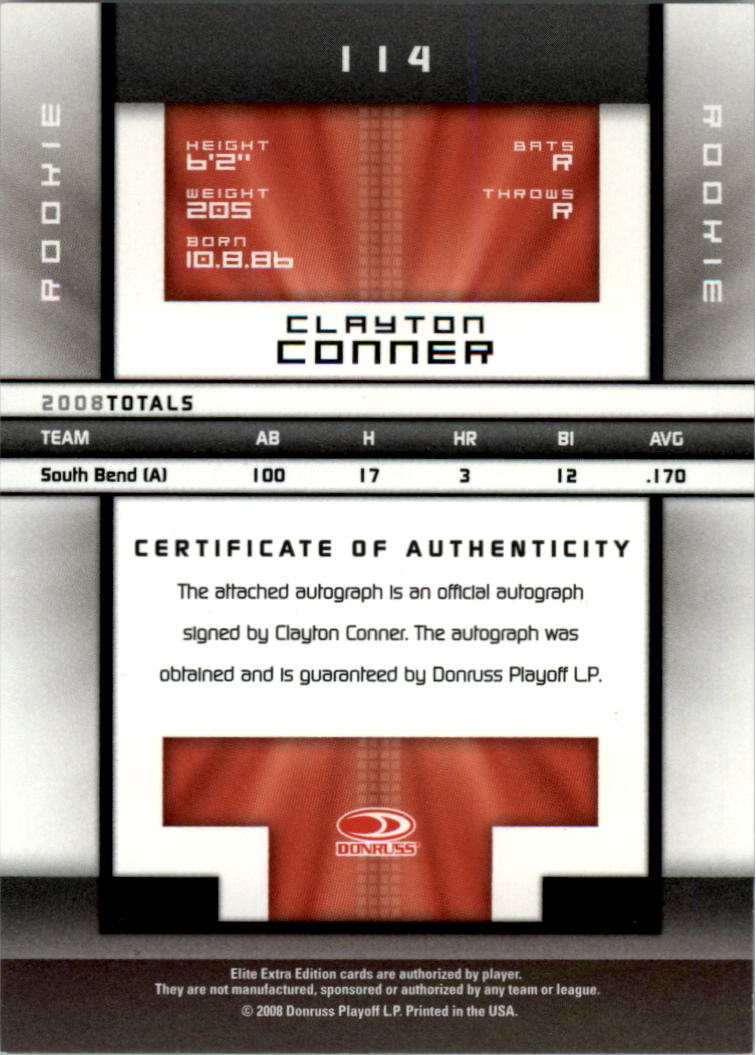 2008 Donruss Elite Extra Edition #114 Clayton Conner AU/819 back image