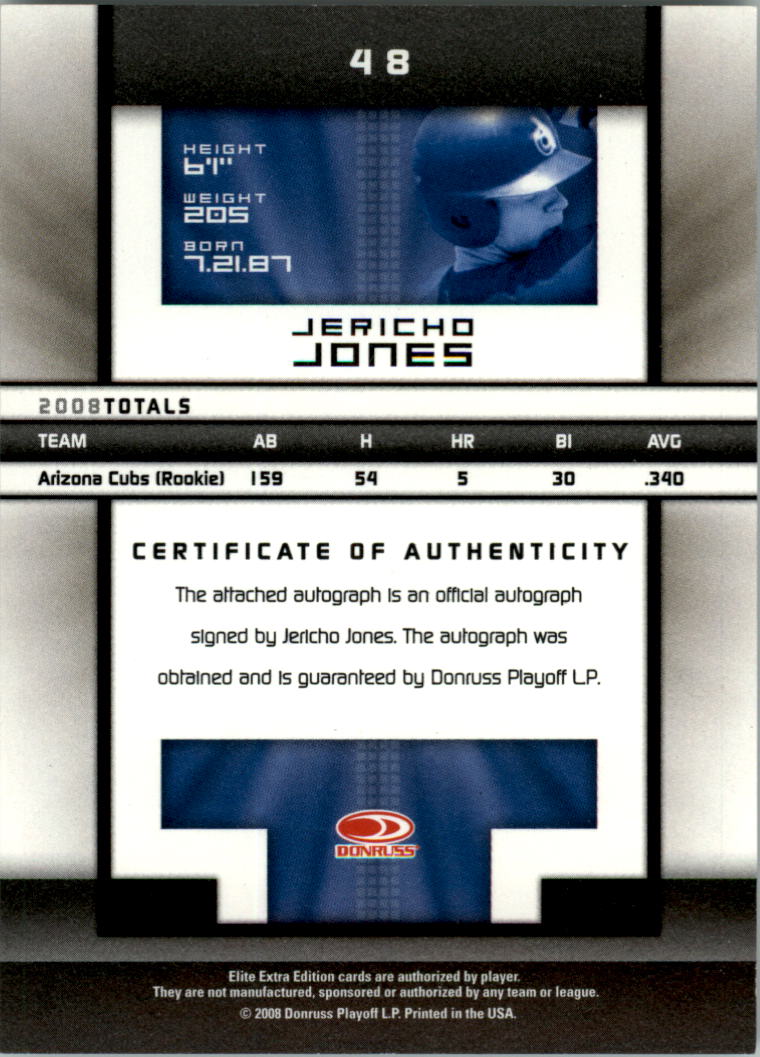2008 Donruss Elite Extra Edition Signature Turn of the Century #48 Jericho Jones/844 back image