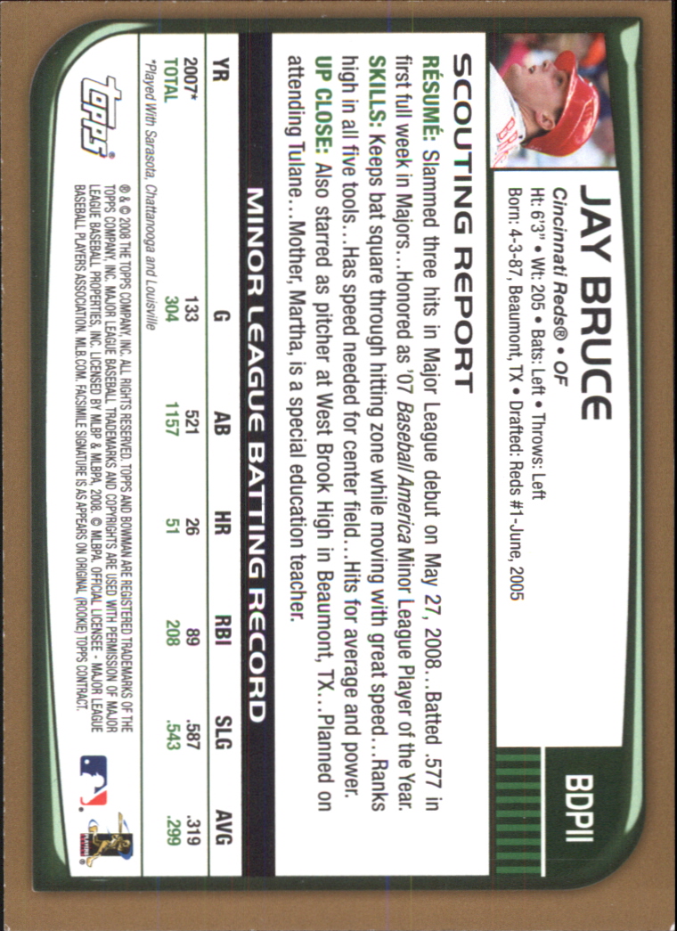 2008 Bowman Draft Gold #BDP11 Jay Bruce back image