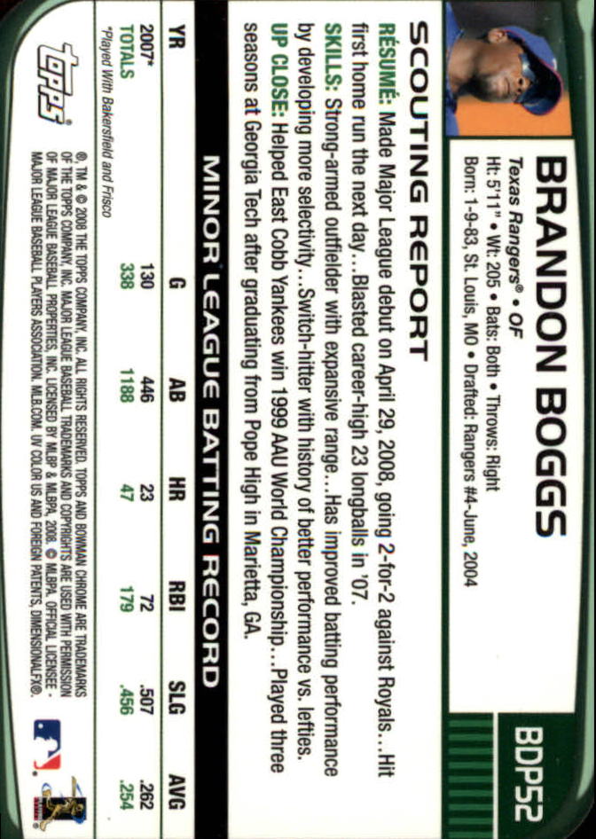 2008 Bowman Chrome Draft #BDP52 Brandon Boggs (RC) back image