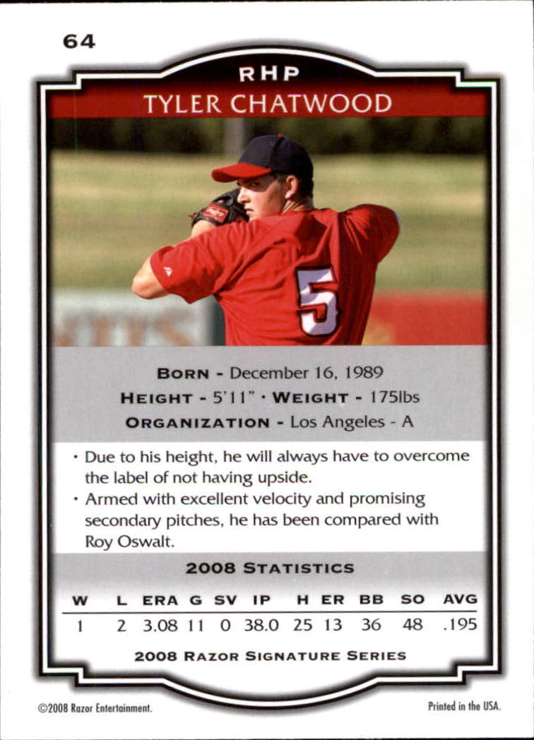 2008 Razor Signature Series #64 Tyler Chatwood back image