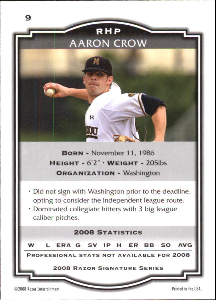 2008 Razor Signature Series Black #9 Aaron Crow back image