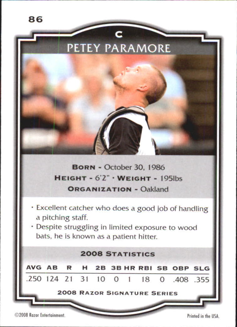 2008 Razor Signature Series Black #86 Petey Paramore back image
