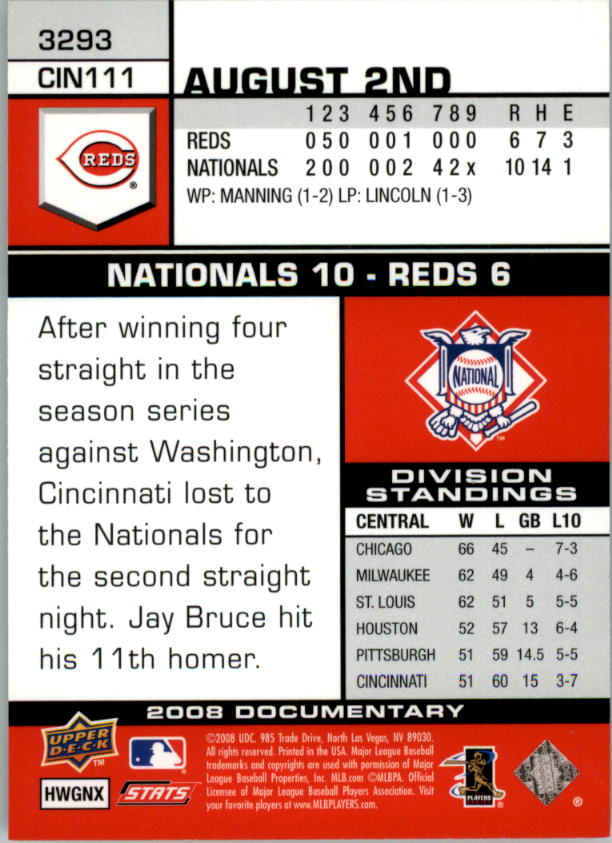 2008 Upper Deck Documentary Gold #3293 Jay Bruce back image