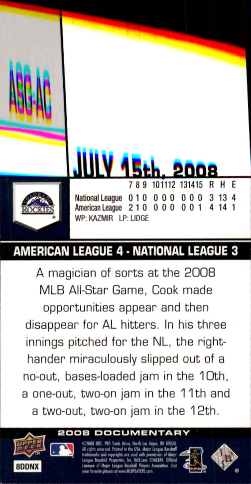 2008 Upper Deck Documentary All Star Game #AC Aaron Cook back image