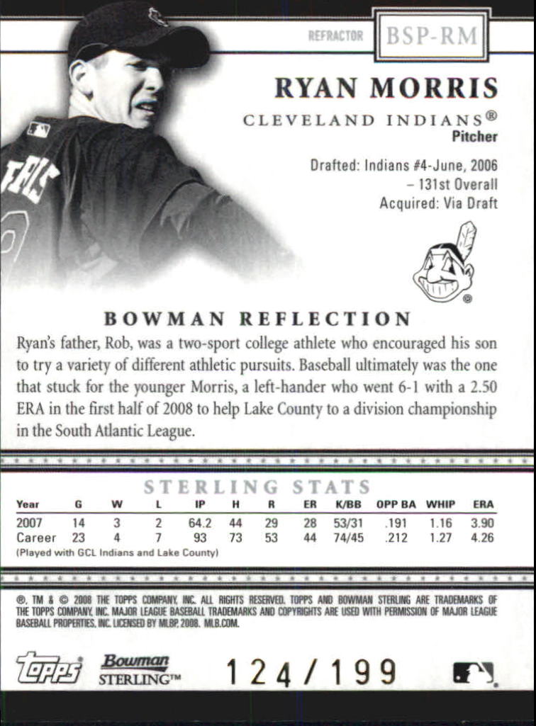 2008 Bowman Sterling Prospects Refractors #RM Ryan Morris back image