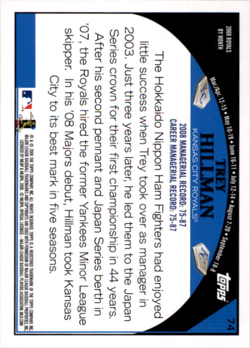 2009 Topps #74 Trey Hillman MG back image