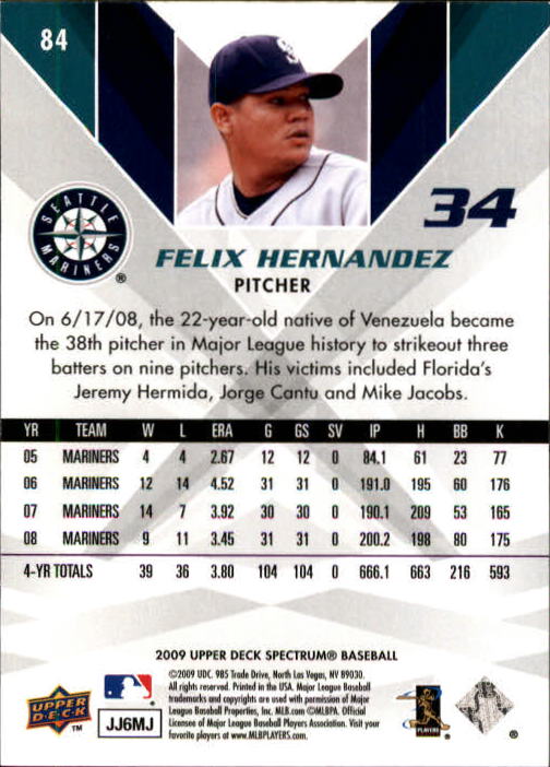 2009 Upper Deck Spectrum #84 Felix Hernandez back image