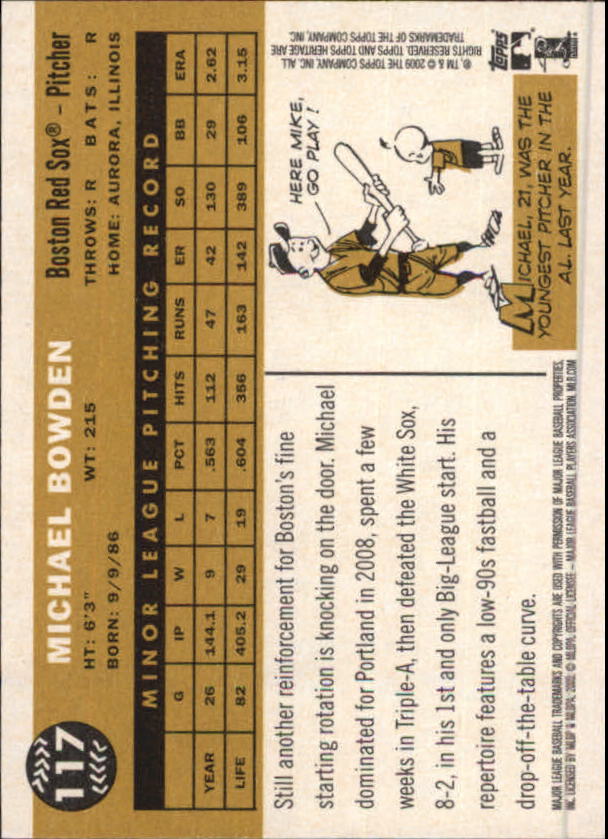 2009 Topps Heritage #117 Michael Bowden (RC) back image