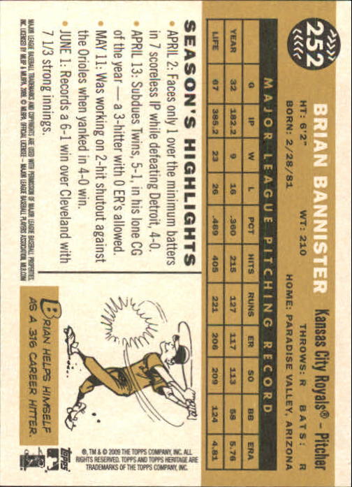 2009 Topps Heritage #252 Brian Bannister back image