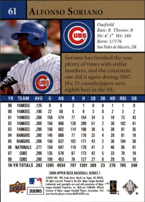 2009 Upper Deck #61 Alfonso Soriano back image