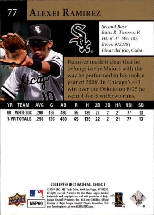 2009 Upper Deck #77 Alexei Ramirez back image