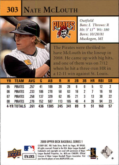 2009 Upper Deck #303 Nate McLouth back image