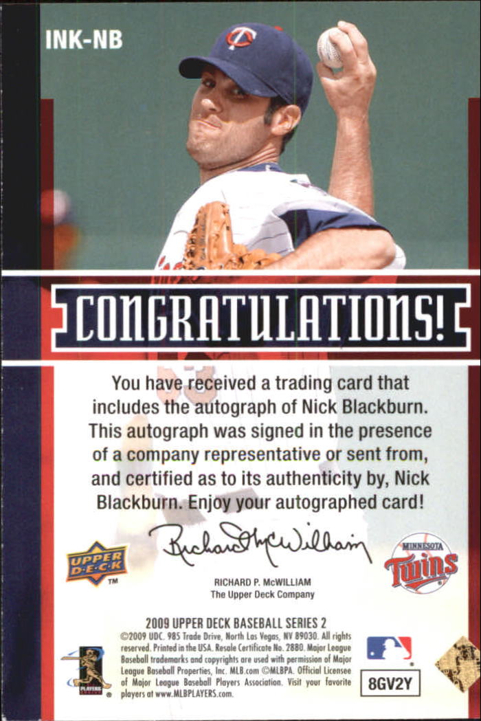 2009 Upper Deck Inkredible #NB Nick Blackburn S2 back image