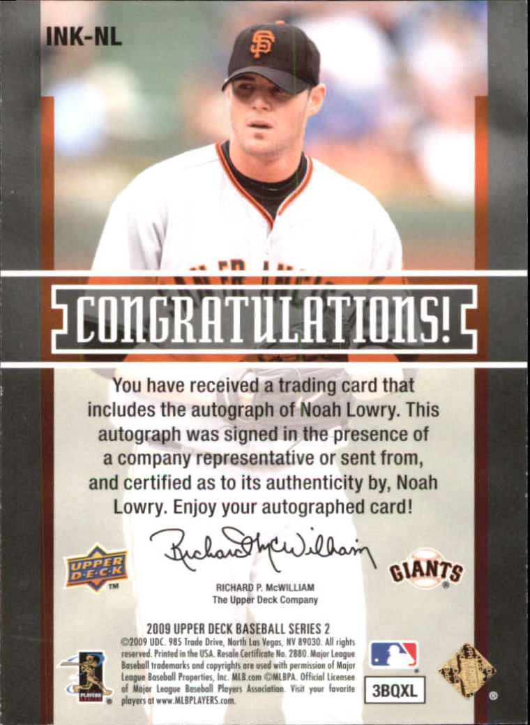 2009 Upper Deck Inkredible #NL Noah Lowry S2 back image