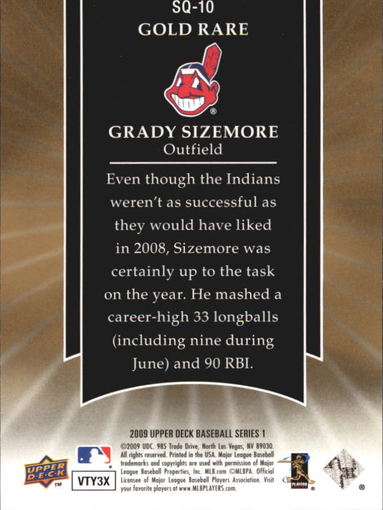 2009 Upper Deck StarQuest Rare Gold #SQ10 Grady Sizemore back image