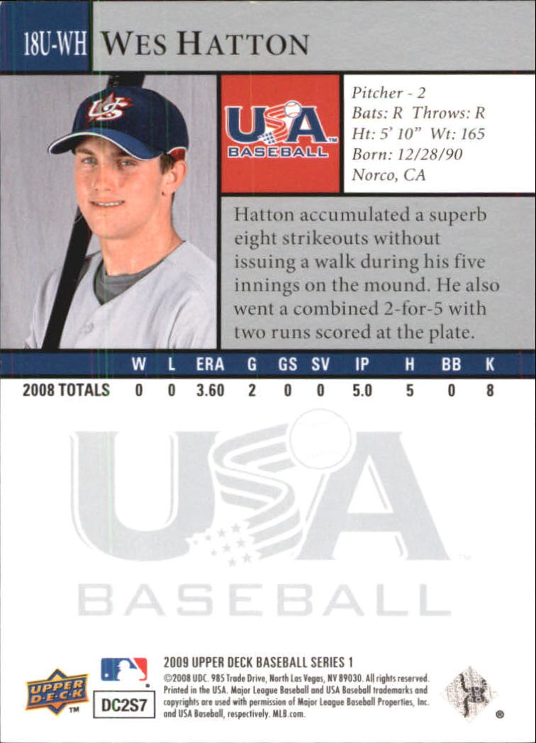 2009 Upper Deck USA 18U National Team #18UWH Wes Hatton back image