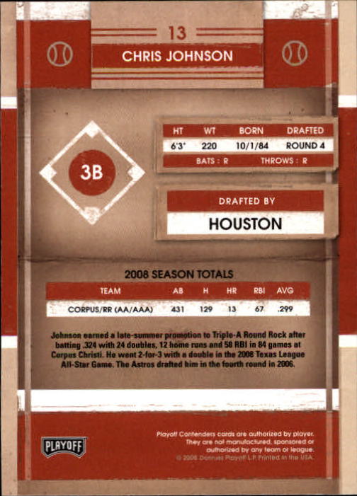 2008 Playoff Contenders #13 Chris Johnson back image