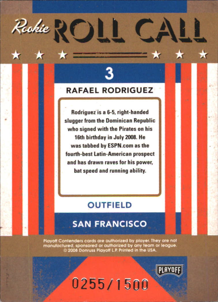 2008 Playoff Contenders Rookie Roll Call #3 Rafael Rodriguez back image