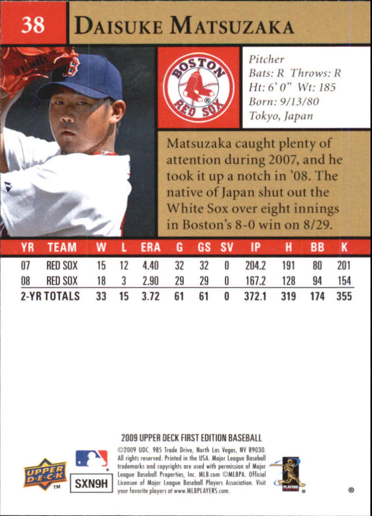 2009 Upper Deck First Edition #38 Daisuke Matsuzaka back image