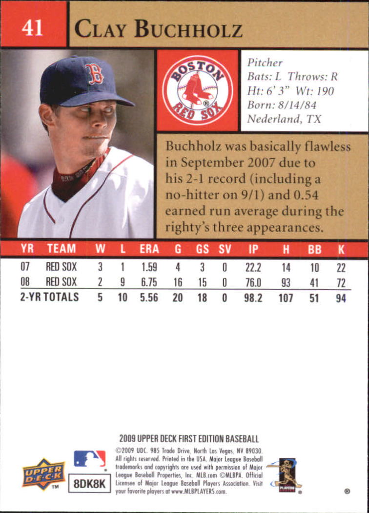 2009 Upper Deck First Edition #41 Clay Buchholz back image