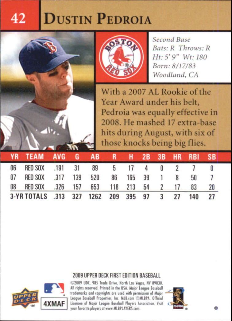 2009 Upper Deck First Edition #42 Dustin Pedroia back image