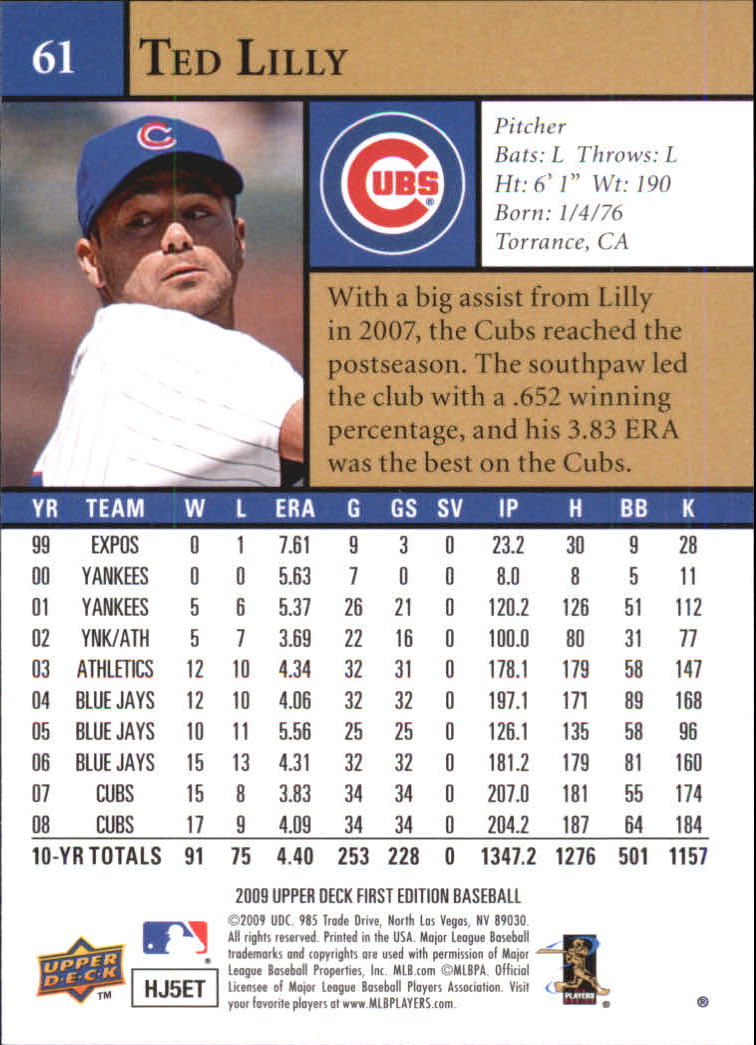 2009 Upper Deck First Edition #61 Ted Lilly back image