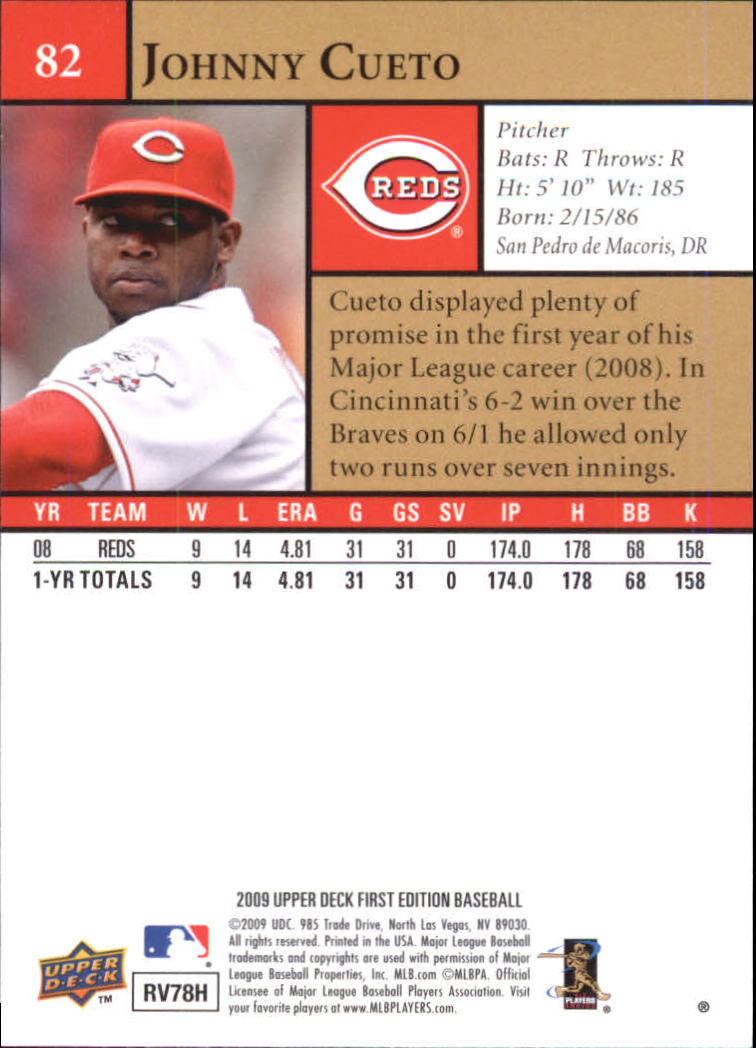 2009 Upper Deck First Edition #82 Johnny Cueto back image