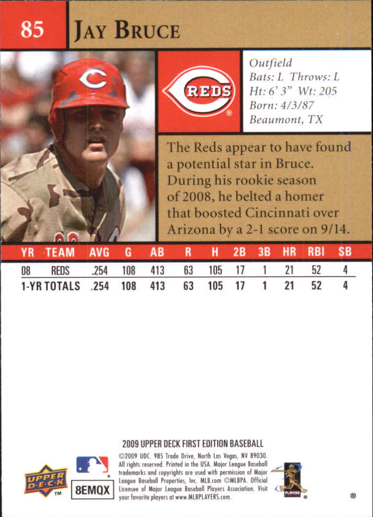 2009 Upper Deck First Edition #85 Jay Bruce back image