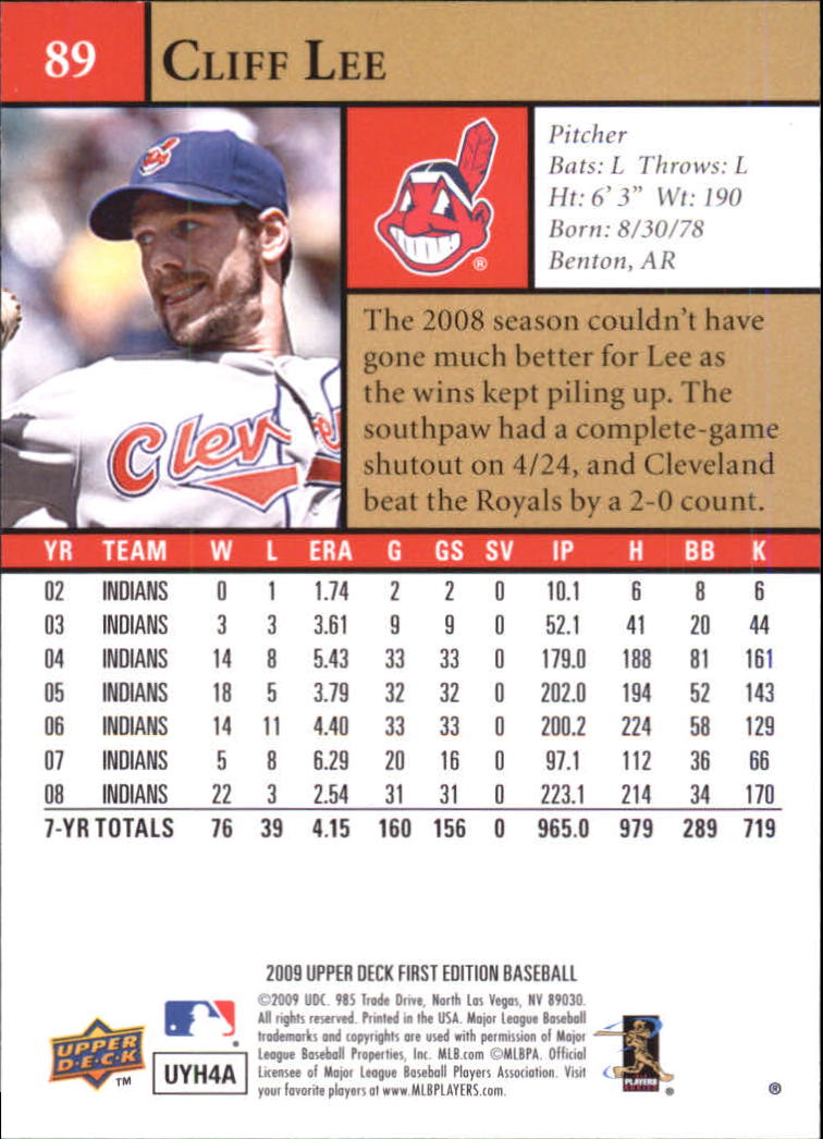 2009 Upper Deck First Edition #89 Cliff Lee back image