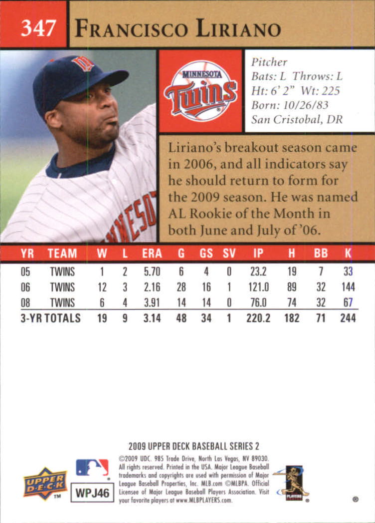2009 Upper Deck First Edition #347 Francisco Liriano back image