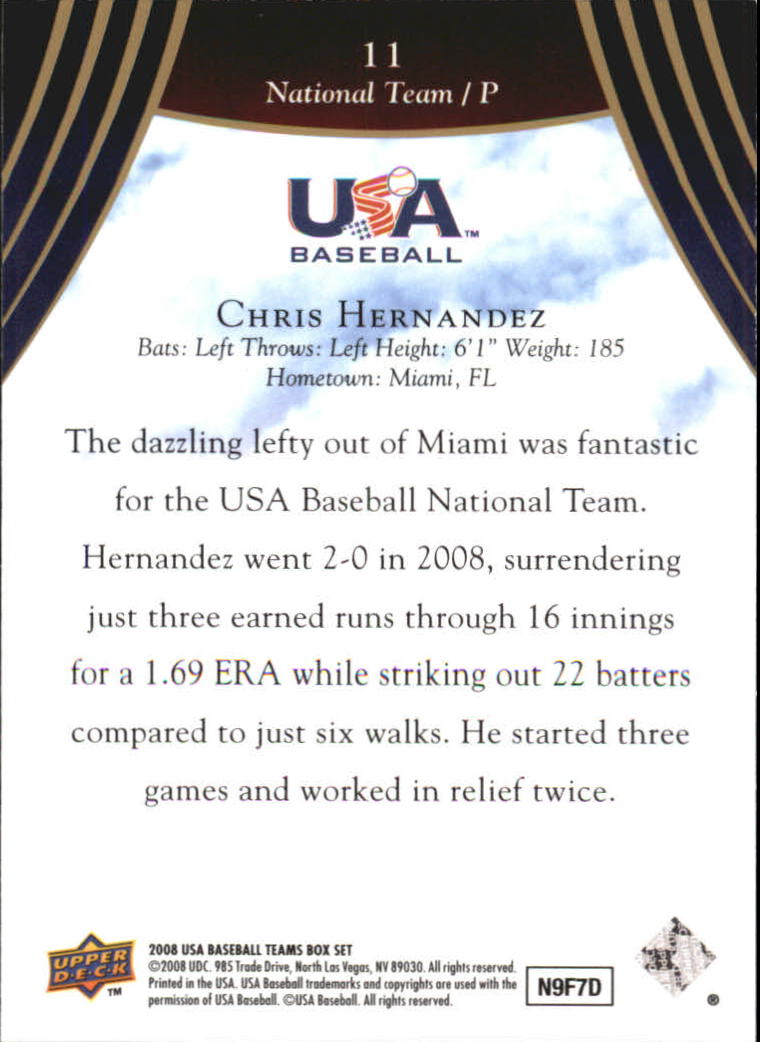 2008-09 USA Baseball #11 Chris Hernandez back image