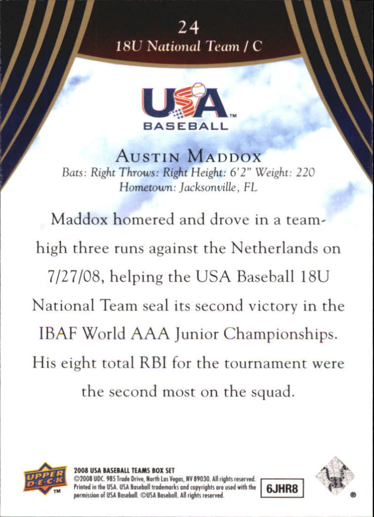 2008-09 USA Baseball #24 Austin Maddox back image