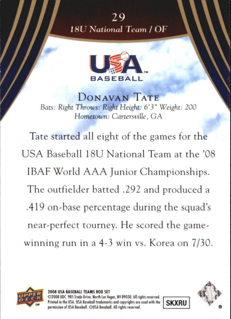 2008-09 USA Baseball #29 Donavan Tate back image