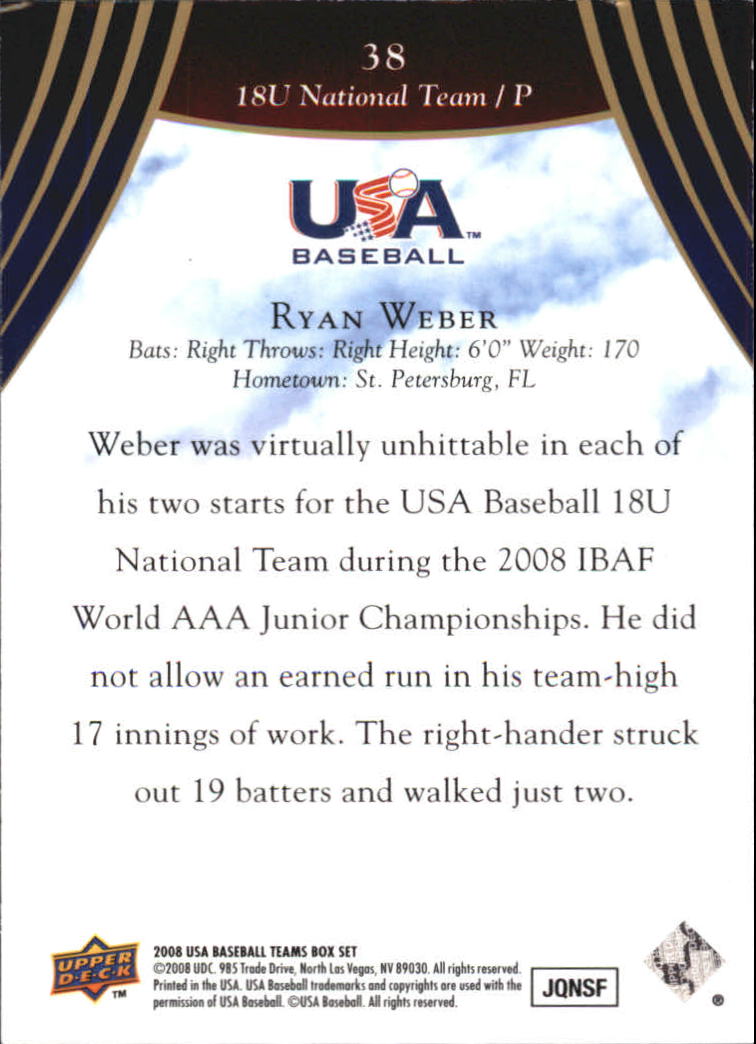 2008-09 USA Baseball #38 Ryan Weber back image