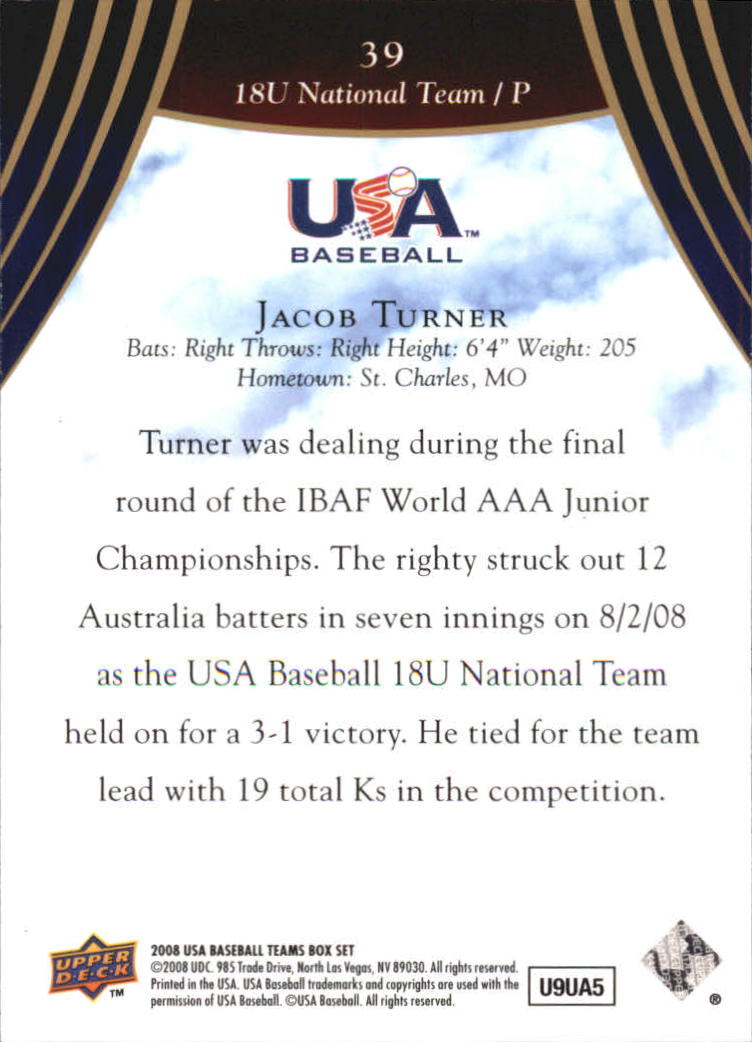 2008-09 USA Baseball #39 Jacob Turner back image