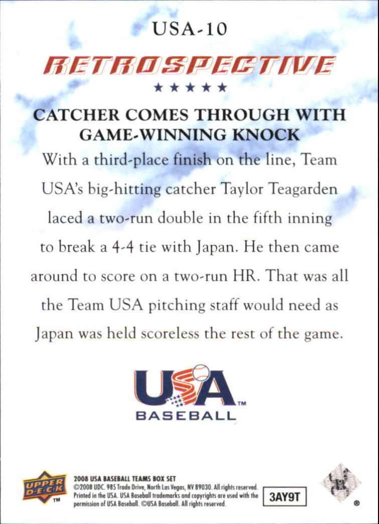 2008-09 USA Baseball National Team Retrospective #USA10 Taylor Teagarden back image