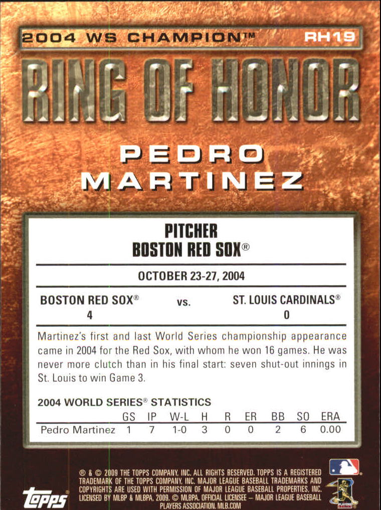 2009 Topps Ring Of Honor #RH19 Pedro Martinez back image