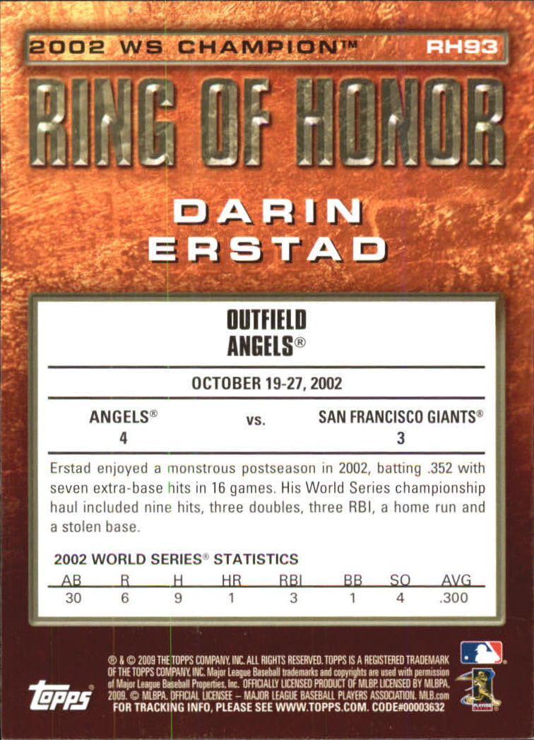 2009 Topps Ring Of Honor #RH93 Darin Erstad back image