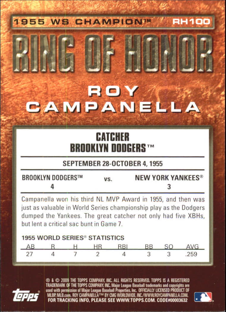 2009 Topps Ring Of Honor #RH100 Roy Campanella back image